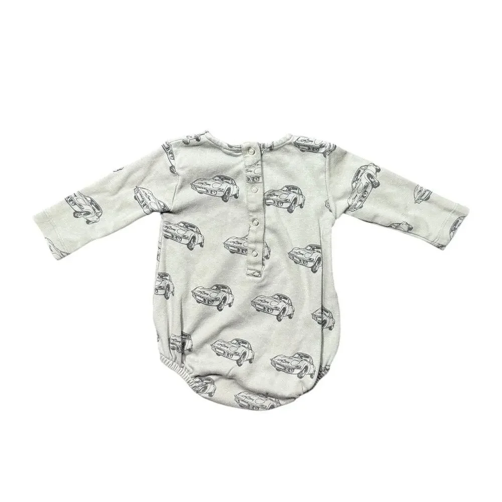 Kate Quinn Green and Navy Long Sleeve Car Print Bodysuit - Size 6-12m